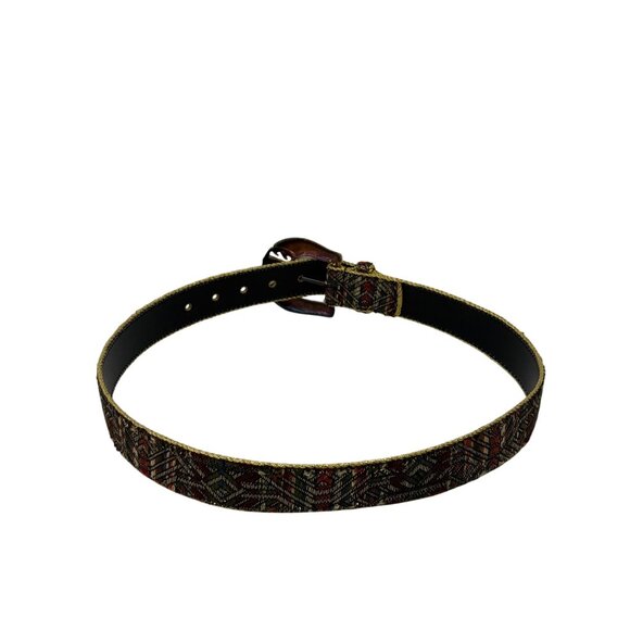 Capezio Womens Vtg Tapestry Belt Metallic Gold Geometric Patina Metal Buckle M/L - Picture 6 of 7